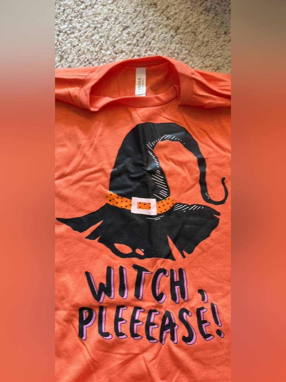 Bella Canvas Orange Halloween Tee with Black Witch Hat Graphic